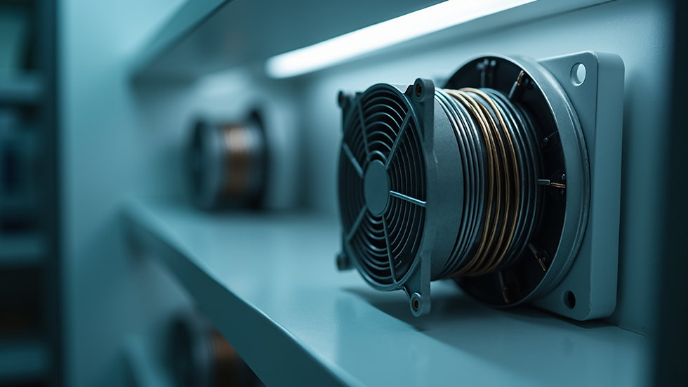 Close-up view of a refrigerator compressor and coils
