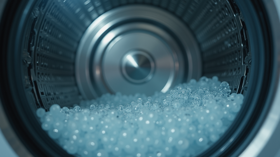 Close-up view of a washing machine drum with water inside