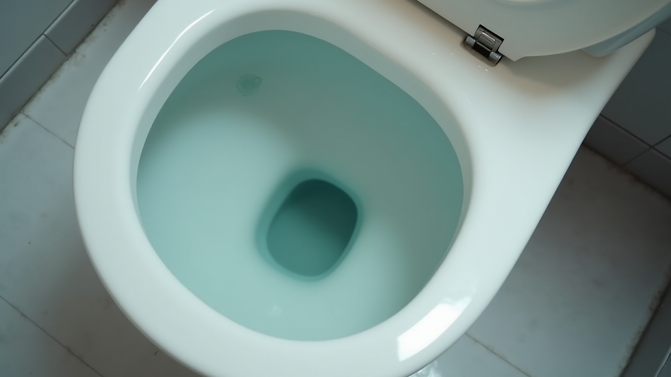 High angle view of a clean toilet bowl with clear water