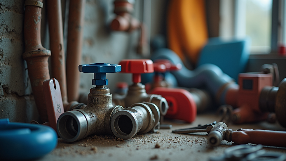 Close-up view of plumbing tools and equipment ready for emergency repair
