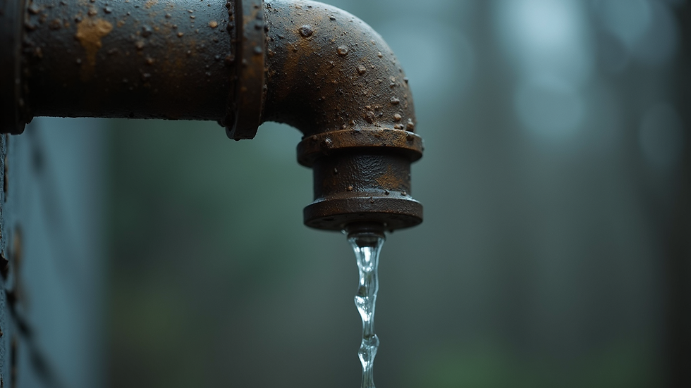 Close-up view of a leaking pipe with water dripping