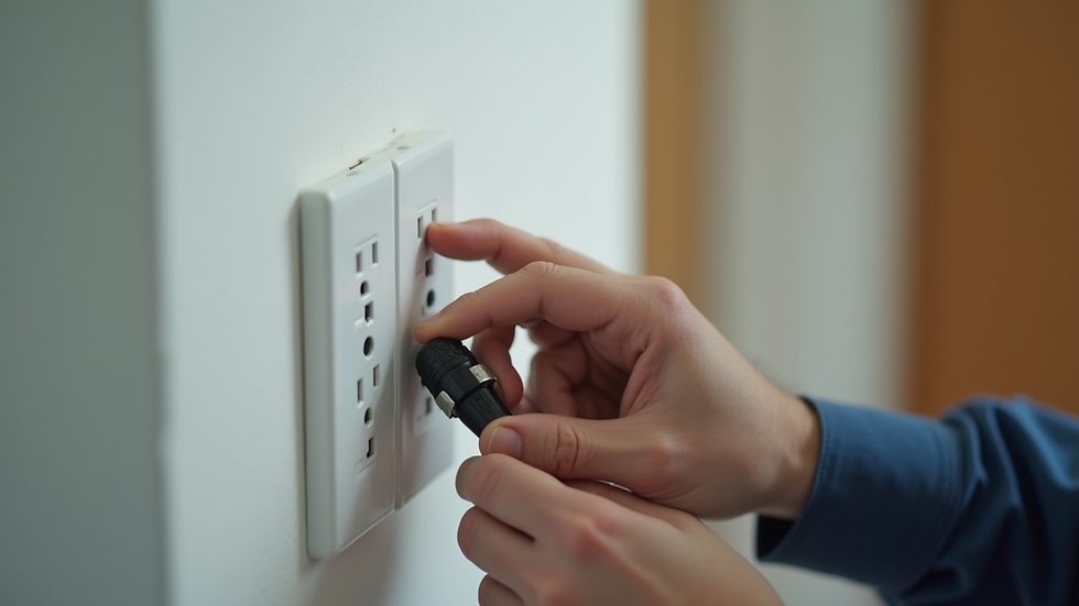 Close-up view of an electrician replacing a wall outlet in a residential home