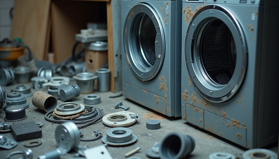 Close-up view of a washing machine drum with clothes inside