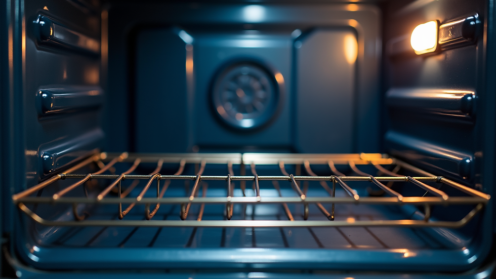Eye-level view of a clean Samsung oven interior with oven racks
