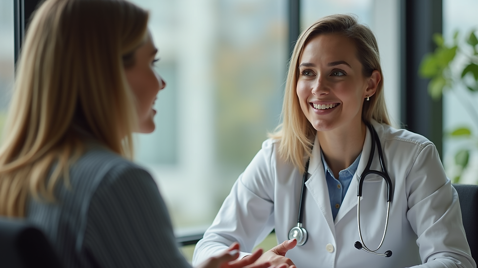Close-up view of a wellness coach discussing health goals with an employee