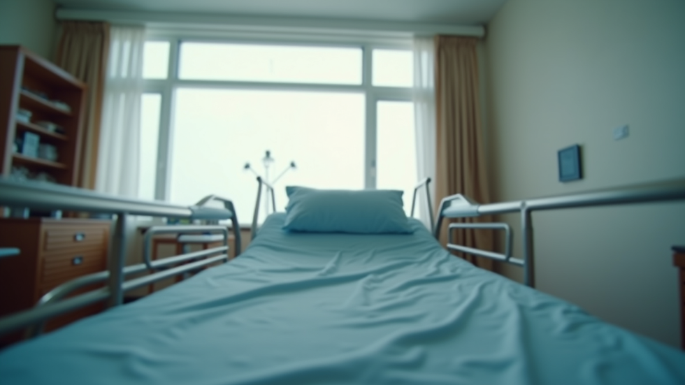Eye-level view of a hospital bed set up in a home bedroom