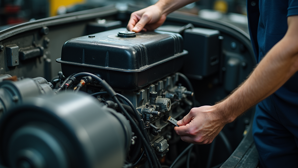 Close-up view of a generator engine being serviced