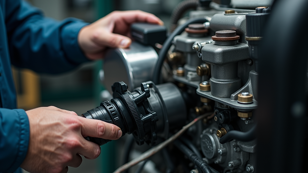 Close-up view of a generator engine being serviced