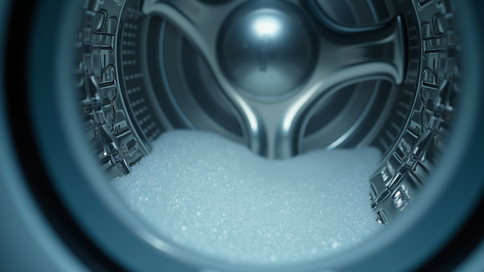 Close-up view of a washing machine drum with water inside