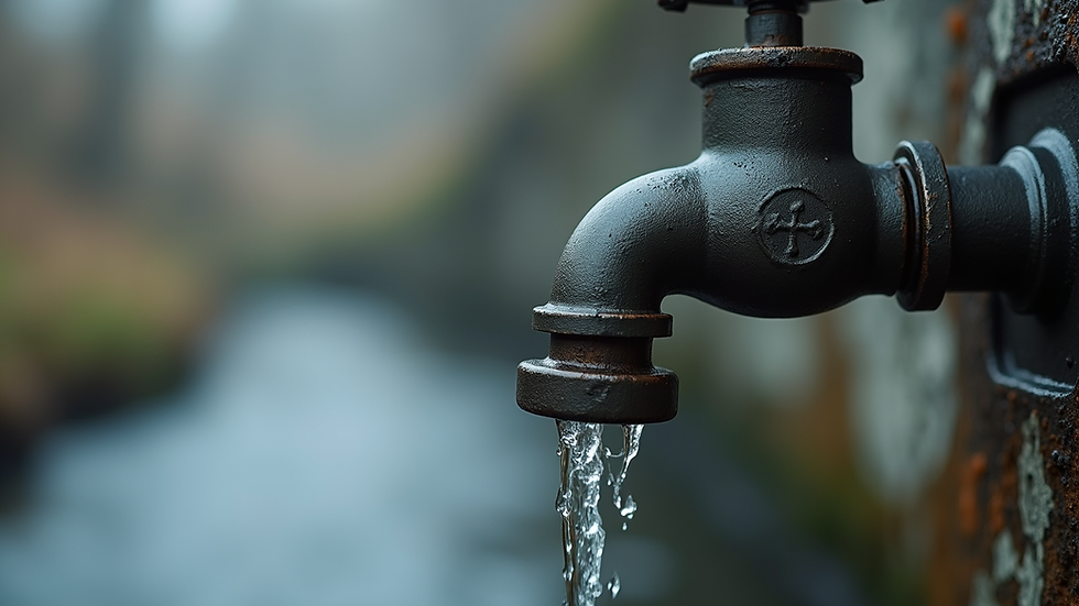 Close-up view of leaking geyser valve with water dripping