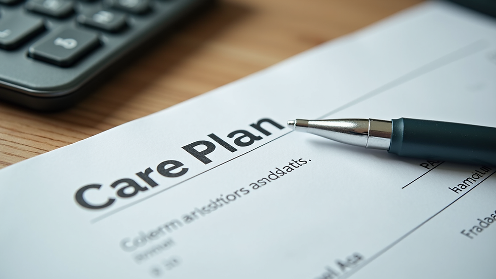 Close-up view of a care plan document on a table