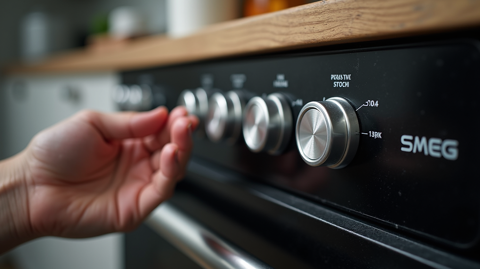 Close-up view of a Smeg oven control panel being inspected