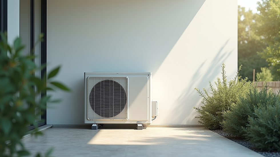 Eye-level view of an outdoor air conditioner unit surrounded by clean space