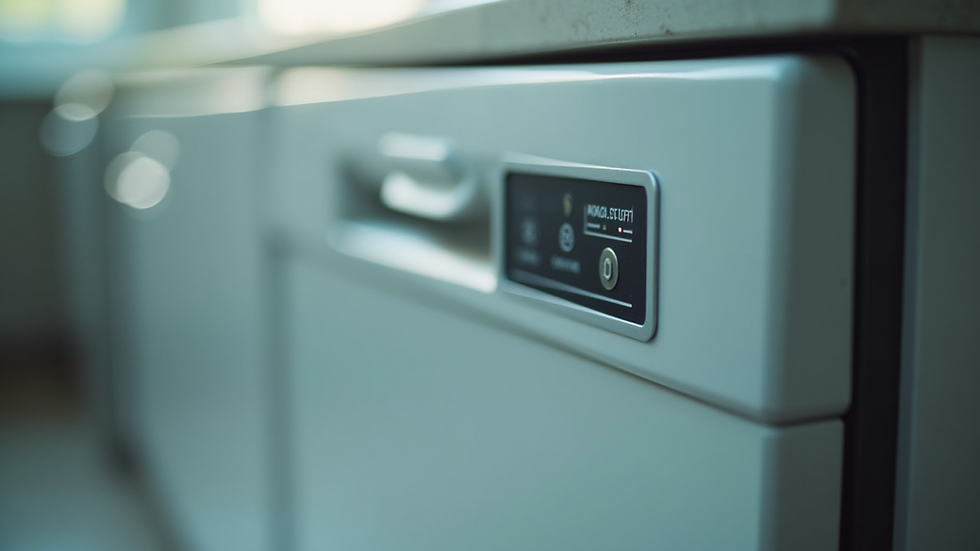 Close-up view of a Kelvinator dishwasher door latch