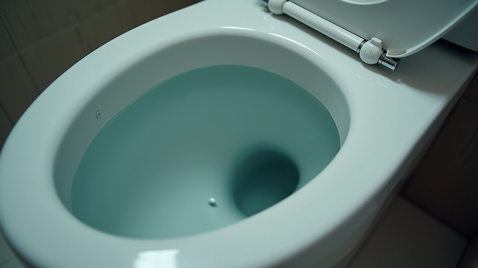 Close-up view of a clogged toilet bowl with water level rising