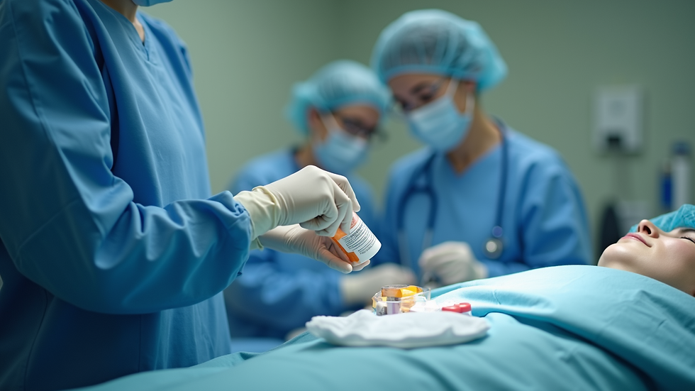 Close-up view of a nurse preparing medication for a post-operative patient