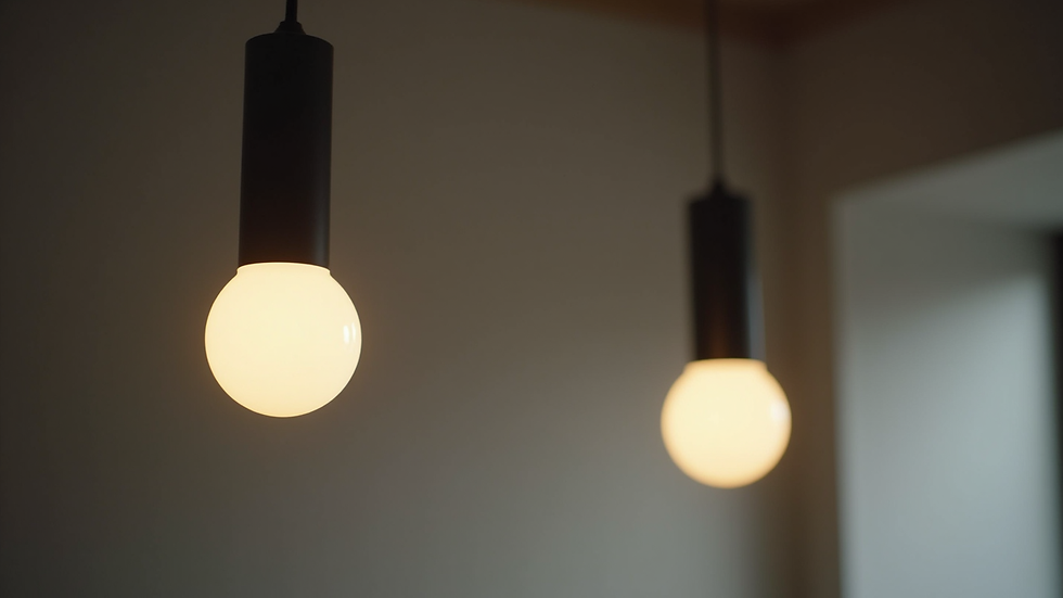 Close-up view of a modern pendant light hanging from a ceiling