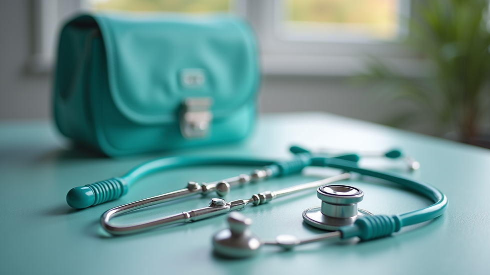 Close-up view of a home nursing care kit with medical tools