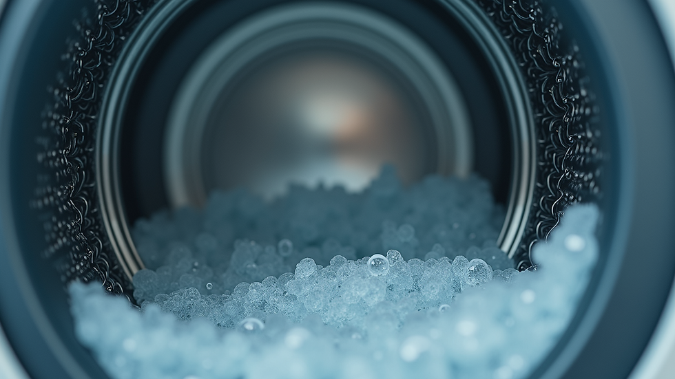 Close-up view of washing machine drum with water inside