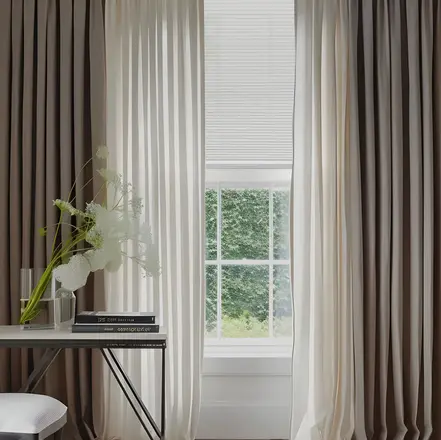 Designer layered curtains with custom textures and elegant finishes