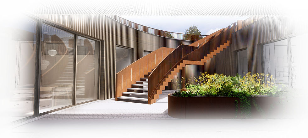 patio with the new staircase - entrance medical center designed by M+R