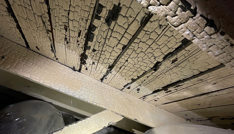 Eye-level view of a home inspector examining a roof