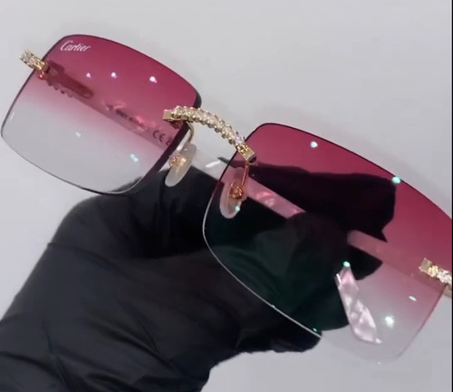 Diamond Cartier Glasses White Pink Lenses Aurum Crystallini