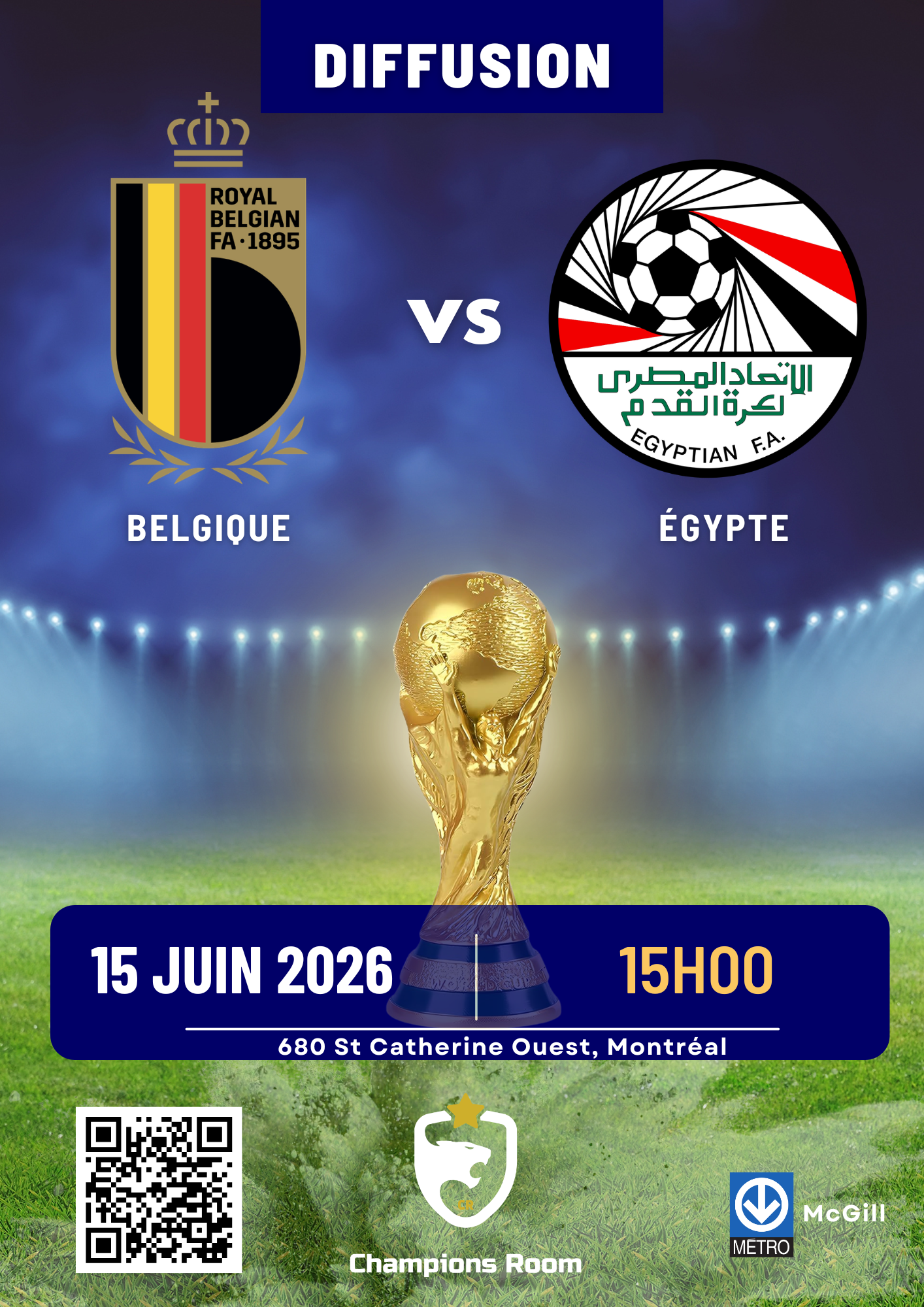 Belgique vs Égypte - 15 Juin 2026 - 15h00