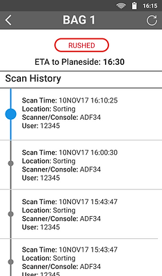 single bag page with scan history as timeline