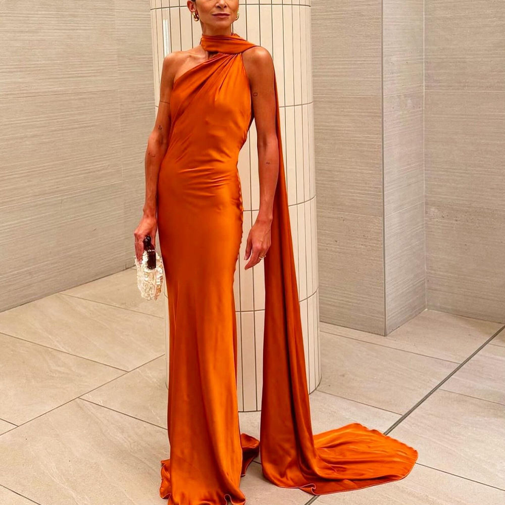 VEITCHE Elegant Women's Soft Silk Satin Long Dress Halter Backless Sleeveless Ma