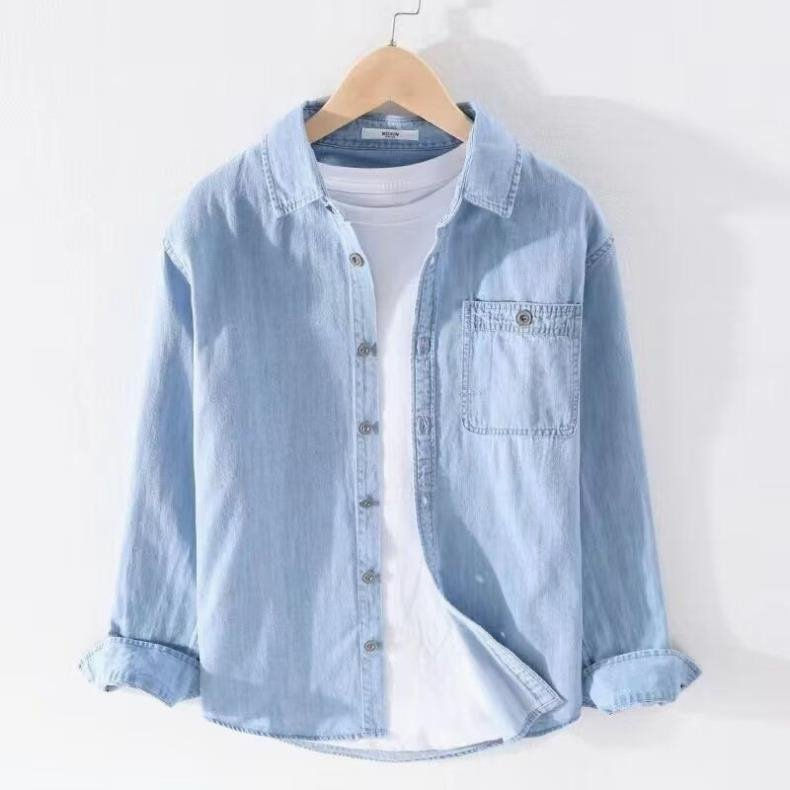 Miniatura: Loose Men's Denim Long Sleeve Shirt Jacket Casual Spring Autumn Versatile Outerw