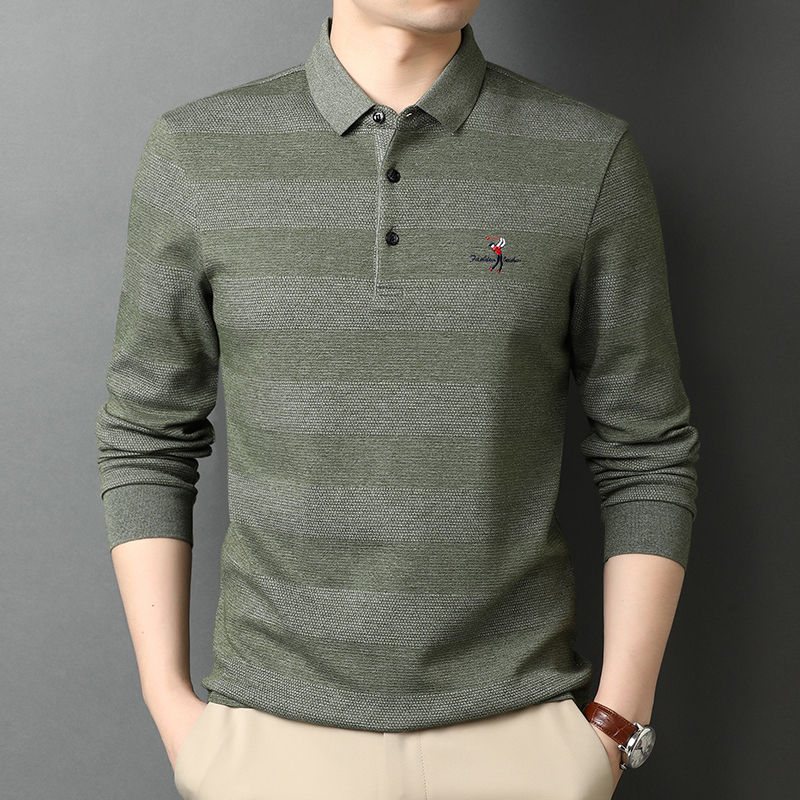 Miniatura: 2025 High End New Fashion Brand Striped Designer Embroidery Casual Turn Down Col