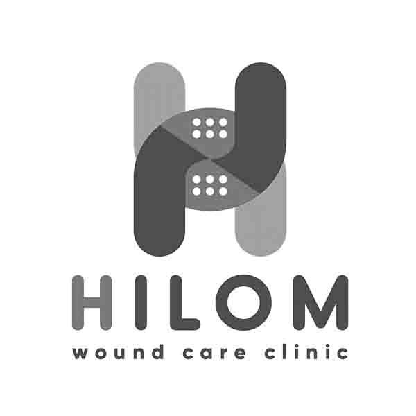 Hilom wound care clinic logo featuring two intertwined bandage shapes.