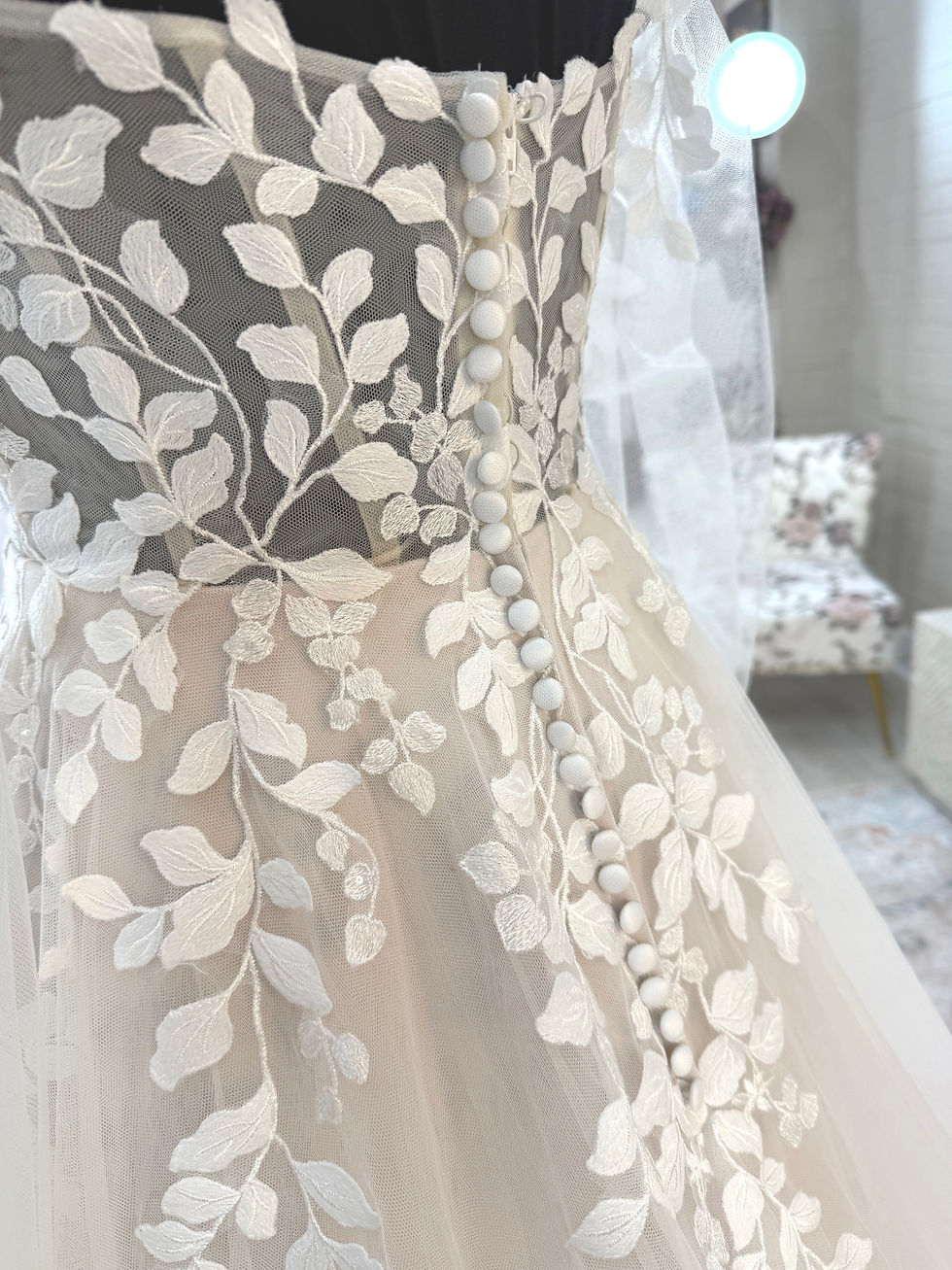 Thumbnail: Off Shoulder Tulle Wedding Dress Detail