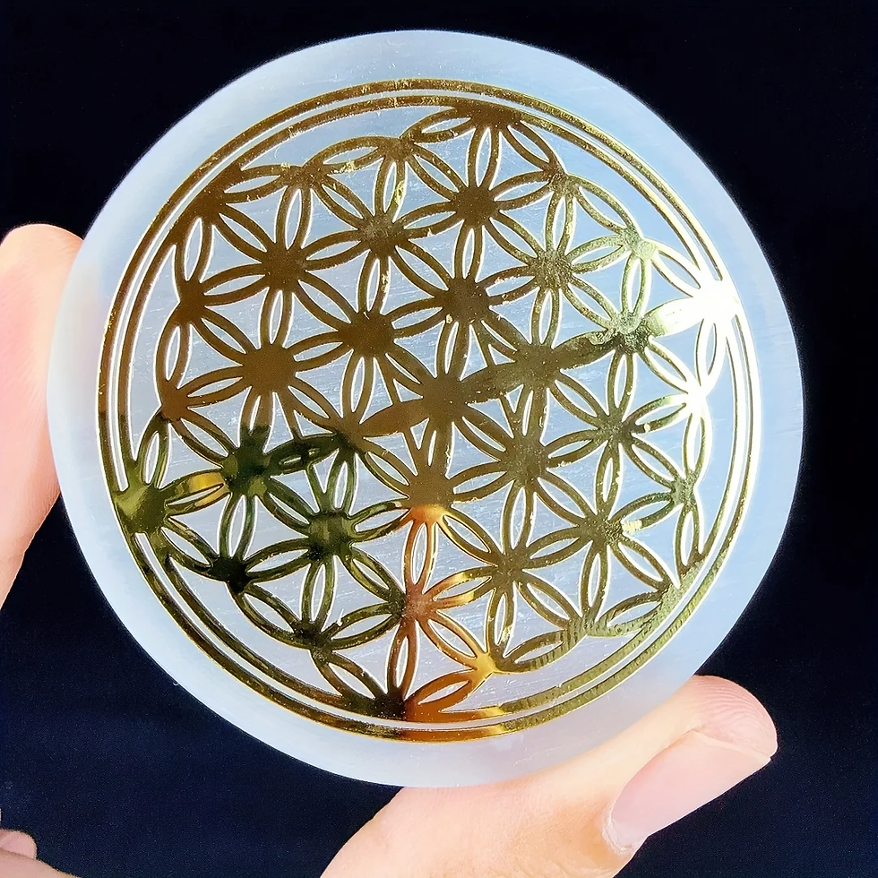 Miniatura: Placa de Selenita Natural com Símbolos Sagrados – Limpeza Energética e Energ