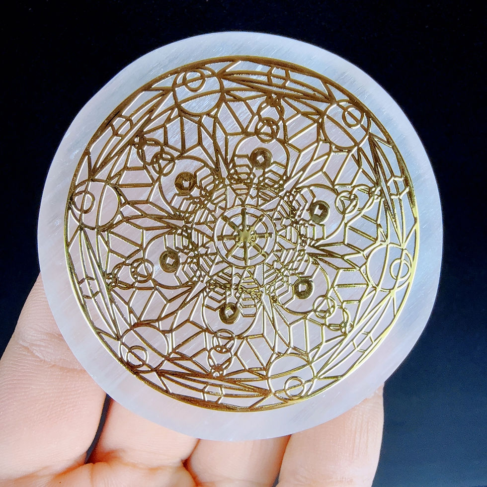 Miniatura: Placa de Selenita Natural com Símbolos Sagrados – Limpeza Energética e Energ