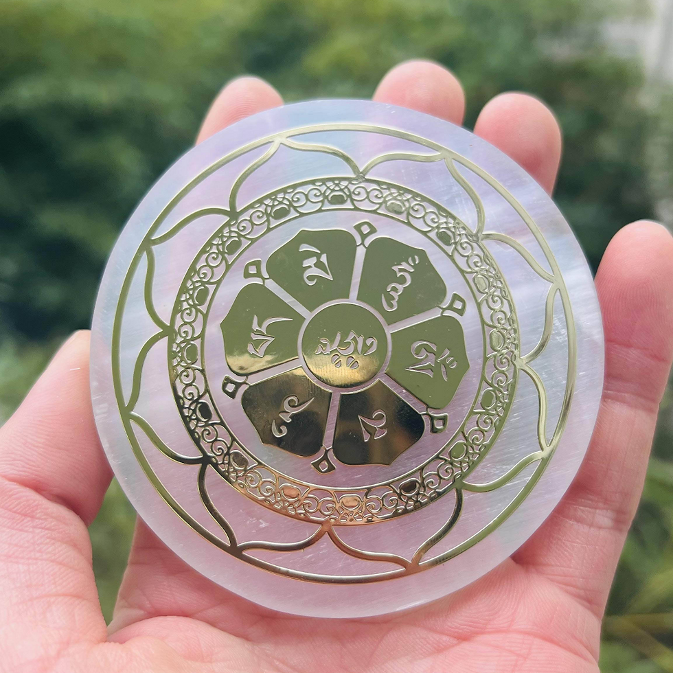 Miniatura: Placa de Selenita Natural com Símbolos Sagrados – Limpeza Energética e Energ