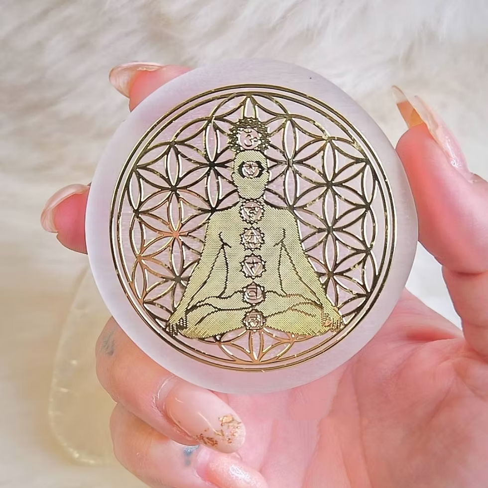 Miniatura: Placa de Selenita Natural com Símbolos Sagrados – Limpeza Energética e Energ