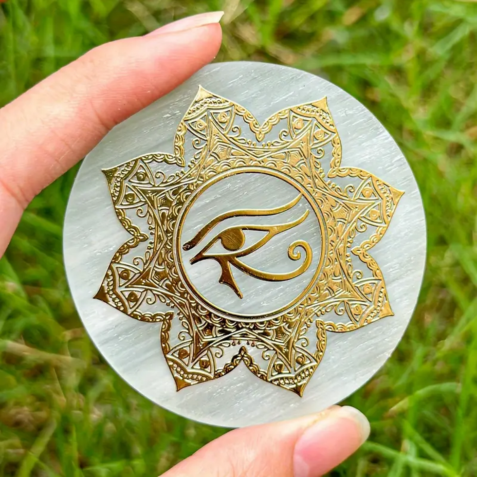 Miniatura: Placa de Selenita Natural com Símbolos Sagrados – Limpeza Energética e Energ