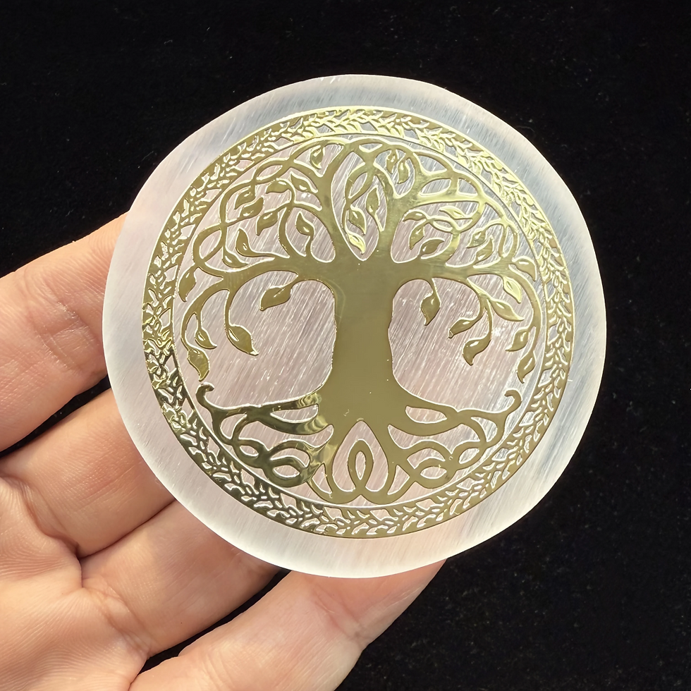 Miniatura: Placa de Selenita Natural com Símbolos Sagrados – Limpeza Energética e Energ