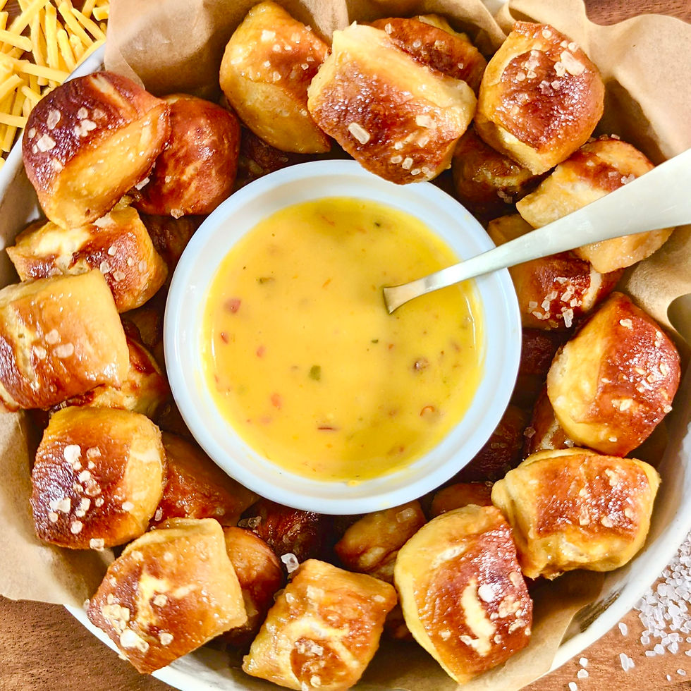 Pretzel Bites with Calabrian Chili Queso