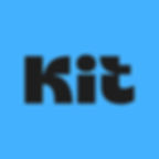 The new Kit logo in black font with a blue background