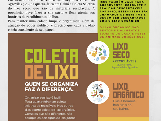 Hoje tem coleta seletiva nas agrovilas 3 e 4.