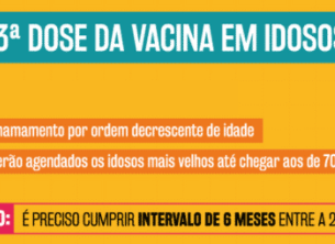 Terceira dose da vacina contra a Covid-19 é iniciada na população idosa acima de 70 anos.