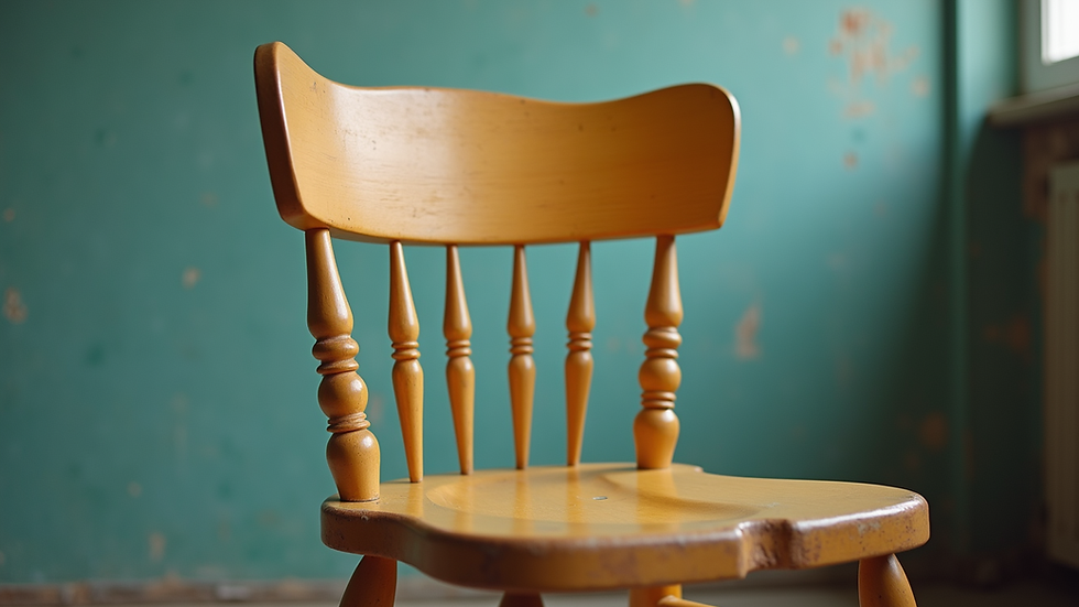 Eye-level view of a vintage wooden chair with a fresh coat of paint