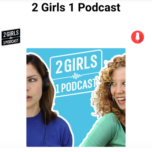 Podcast cover for ‘2 Girls 1 Podcast’ showing two women wearing headphones and facing each other against a blue background with the show title in a speech‑bubble style logo.