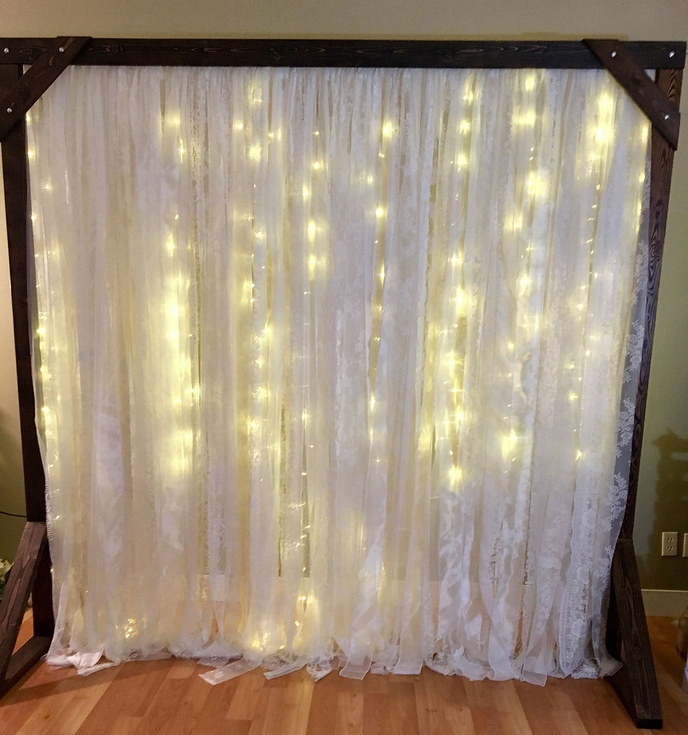 Thumbnail: Arch Wood Square Backdrop Shabby Chic Lace Fairy Lights