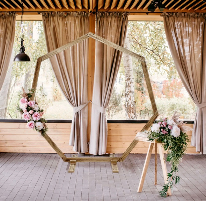 Thumbnail: Arch Heptagonal Wood Rustic Backdrop Stand