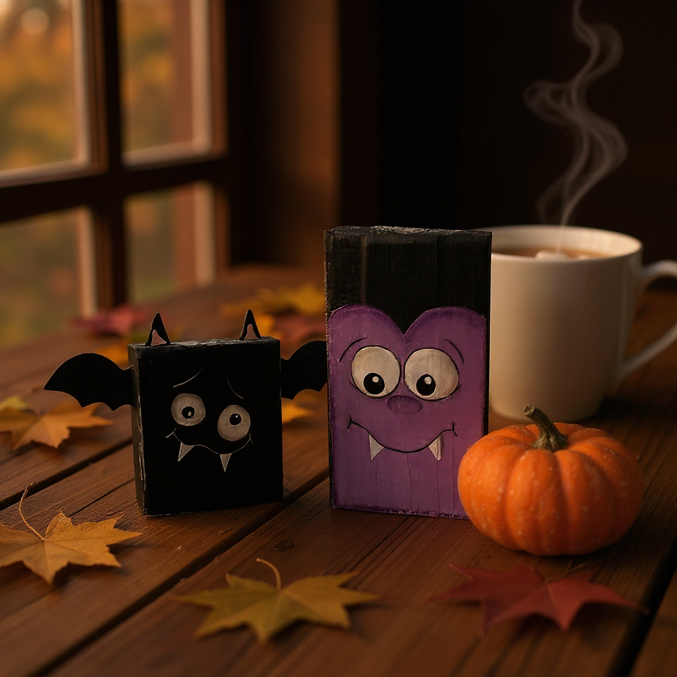 Thumbnail: Count Dracula and bat wooden block Set| Halloween decor 