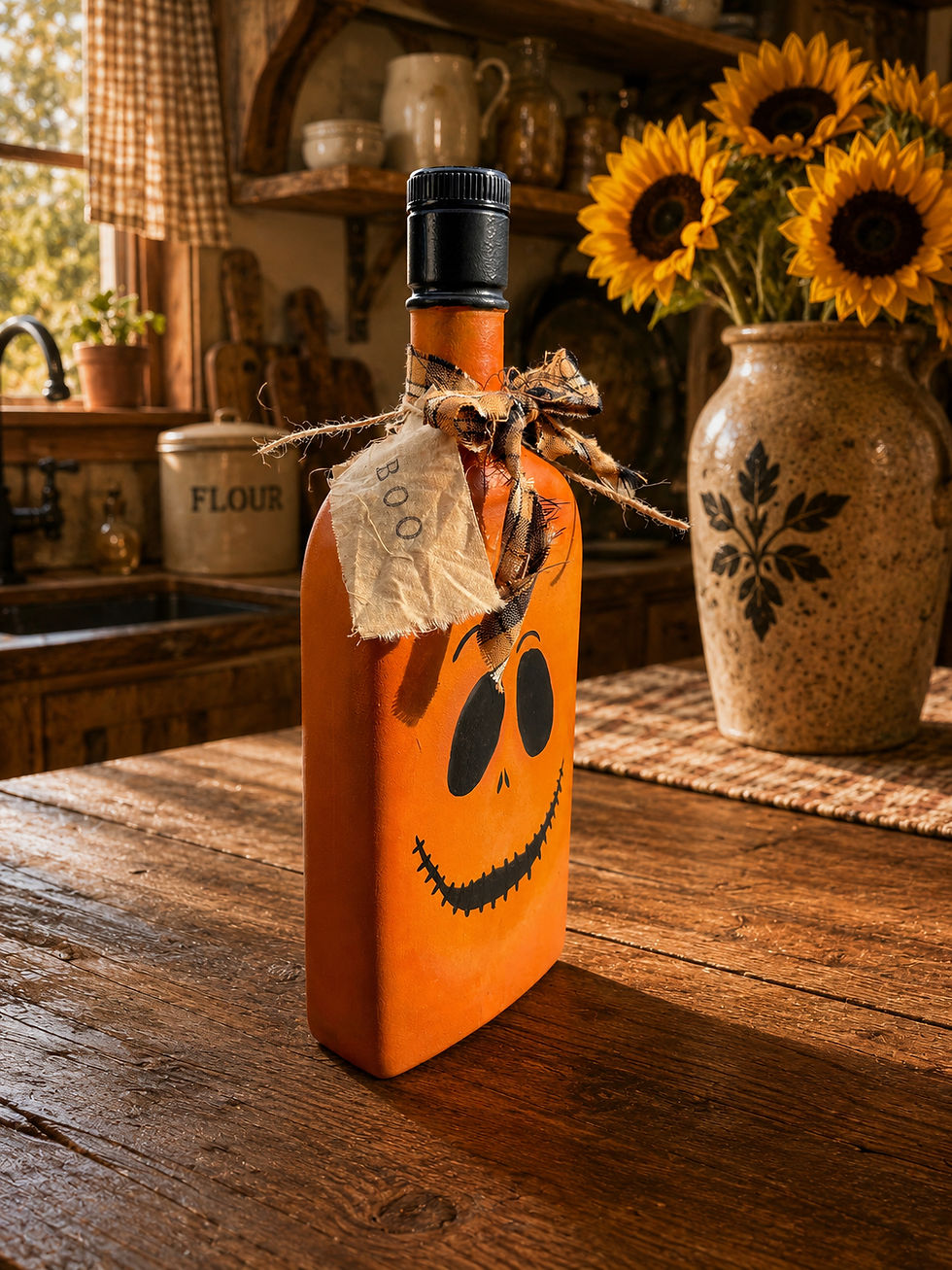 Thumbnail: Primitive Hand-painted Glass Bottle Pumpkin | Country fall decor | Eco-friendly